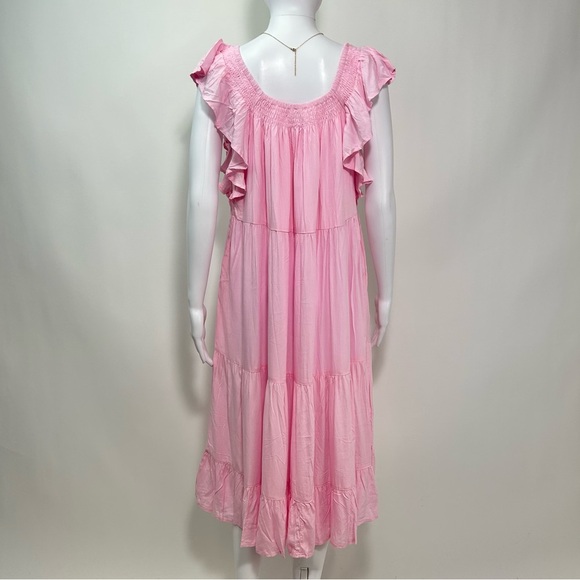 NEW! Petal & Pup Kacper Dress in Pink Tiered Relaxed Fit On/Off Shoulder Midi - Picture 8 of 17